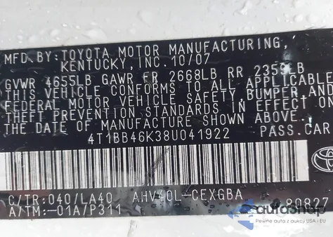 2008 Toyota Camry Hybrid из США, поврежденный, VIN 4T1BB46K38U041922